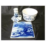 Delft Blue Holland ~ Tile, Bowl & Candlestick