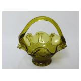 Vintage Green Glass Handled Basket ~ 6" Tall
