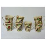 Set of Christmas Festive Ribbon Bird Mugs