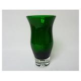 Emerald Green & Clear Art Glass Vase ~ 8.75" Tall