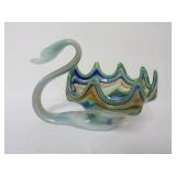 Mid-Century Blue & Green Art Glass Swan Planter