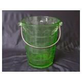 Vintage Green Uranium Glass Handled Ice Bucket