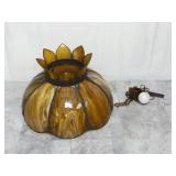Vintage Amber & White Stained Glass Light Fixture