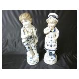Set of Blue & White Porcelain Statues ~ 12" Tall