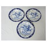 (3) Blue & White Hen & Chicks Chicken Plates