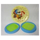 (10) Plastic Plates & (1) Plastic Rooster Tray