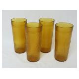 Set of 4 Vintage Tree Bark Style Amber Tumblers