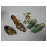 Lot of 5 Shoe Figurines ~ China, Resin & Brass
