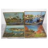 Lot of 4 Vintage Puzzles Glued to Boards