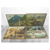 Lot of 4 Vintage Puzzles Glued to Boards