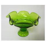 Vintage Green Glass Ruffled Compote Dish
