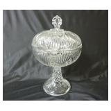EAPG Glass Footed Pedestal Covered Candy Dish