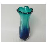 Cobalt & Teal Art Glass Vase ~ 11.5" Tall