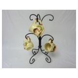 Mug Tree & 3 Vintage Mushroom Mugs