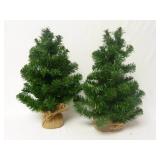 (2) Burlap Base Faux Christmas Trees ~ 17" Tall