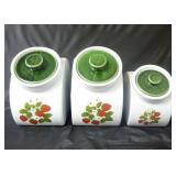 Set of 3 Vintage Round Canisters w/ Strawberrys