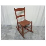 Vintage Splint Seat Red Painted Rocking Chair