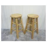 Matching Pair of Solid Wood Stools ~ 24" Tall