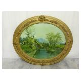 Antique Oval Frame w/ Flat Glass & Print