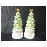 Matching Pair of 8" Santa Face Christmas Figurines