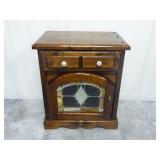 Pine Cabinet or Side Table w/ Stained Glass Door