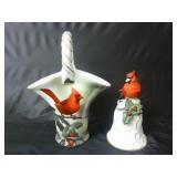 Cardinal / Red Bird Hand Bell & Handled Basket