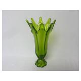 Vintage 12" Green Swung Stretch Glass Vase
