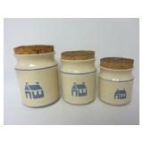 Set of 3 Art Pottery Canisters w/ Cork Stoppers