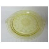 Yellow Depression Glass 11.5" Handled Plate