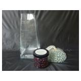12" Square Glass Vase & (2) Packs of Glass Gems