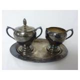 Vintage Silver Plate Sugar, Creamer & Tray