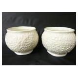 Set of 2 White Floral Flower Pots ~ 4.25" Rims