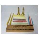 Pair of Brass Candlesticks & Taper Candles
