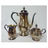 Vintage Onieda Silver Plate Tea Pot Creamer Sugar