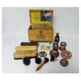 Vintage Wooden Ronson Shoe Shine Box w/ Contents