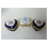(3) Mini Hinged Lid Porcelain Trinket Boxes