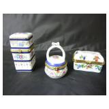 (3) Mini Porcelain Hinged Lid Trinket Boxes