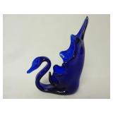 Cobalt Blue Stretch Art Glass Swan ~ 7.5" tall