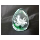 Green & White Swirled Art Glass Egg Paperweight