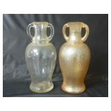 (2) Bottle Urn Vases ~ Clear Glass & Carnival