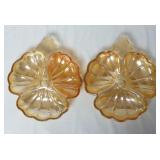 (2) Vintage Marigold Carnival Glass Clover Dishes