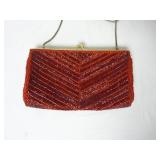 Vintage Walborg Red Beaded Clutch w/ Mesh Chain
