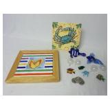 (6) Glass Fish, (1) Pewter Crab & (2) Trivets