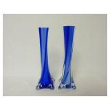 Pair of Cobalt & White Art Glass Bud Vases