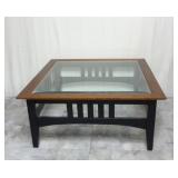 Square Glass Topped Wooden Coffee Table