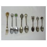 (7) Souvenir Spoons & (1) Souvenir Fork