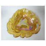 Amber Carnival Glass Leaves & Berries Bowl