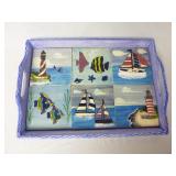 Nautical Tile Bottom Handled Serving Tray