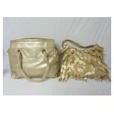 (2) Large Gold Faux Leather Handbags / Purses