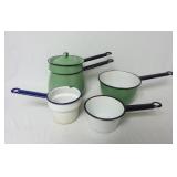 Lot of Vintage Enamel Sauce Pans & Double Boiler